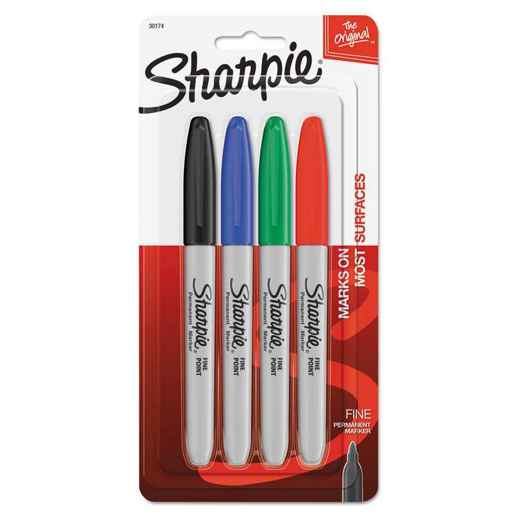 Sharpie - Fine Tip Permanent Marker, Fine Bullet Tip, Assorted Colors, 4/Set