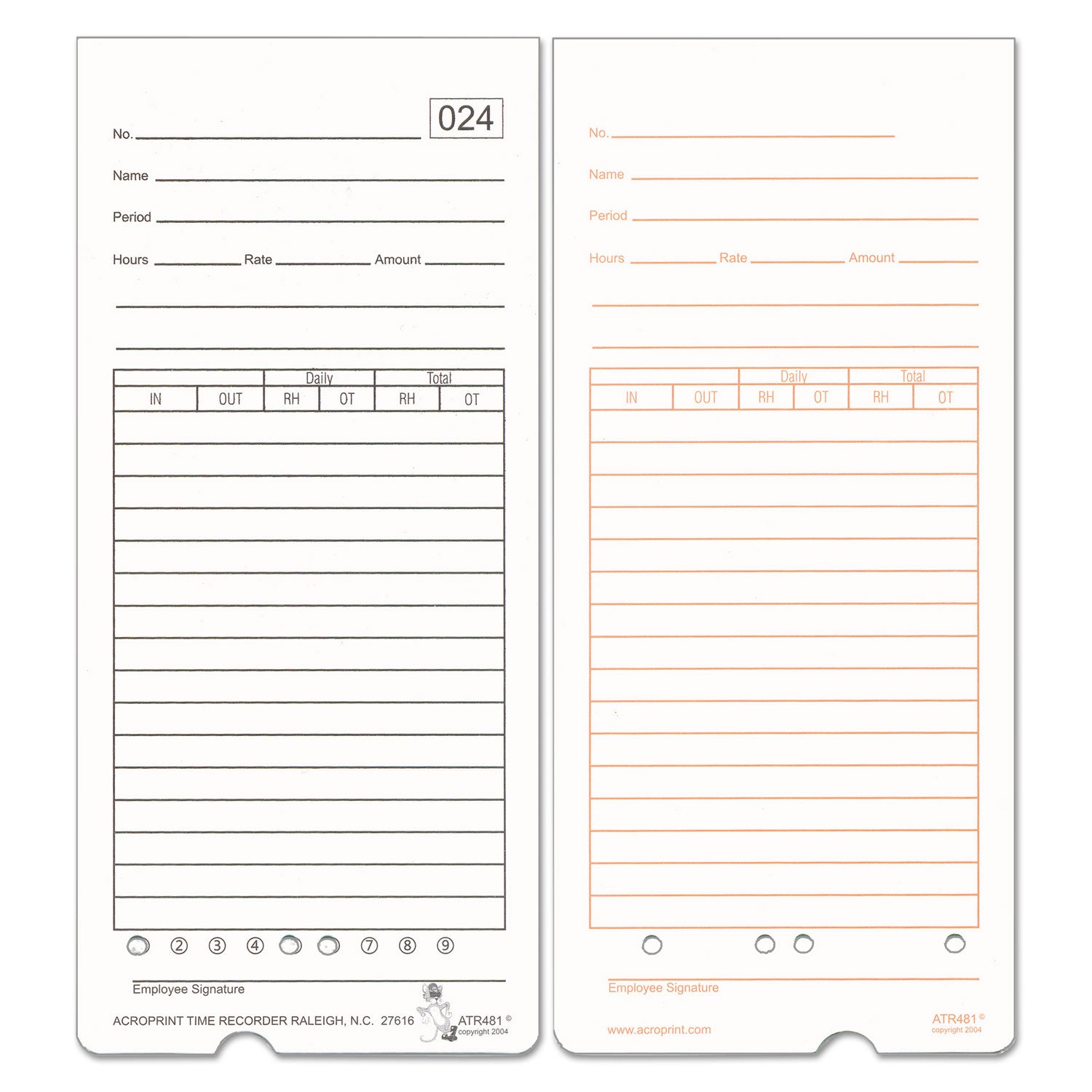 Time Clock Cards For Acroprint Atr480, Two Sides, 7.5 X 3.35, 50/pack