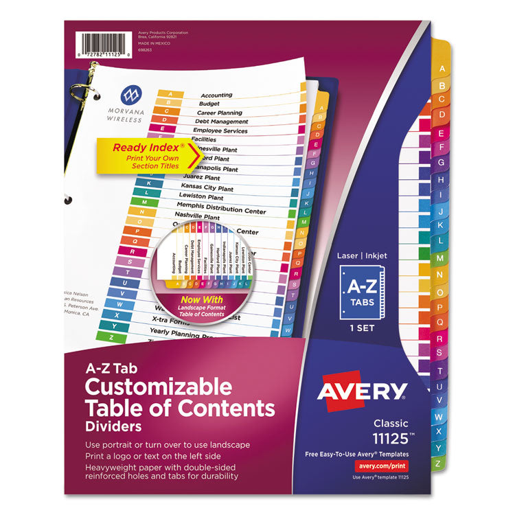 Avery - Customizable TOC Ready Index Multicolor Dividers, 26-Tab, Letter