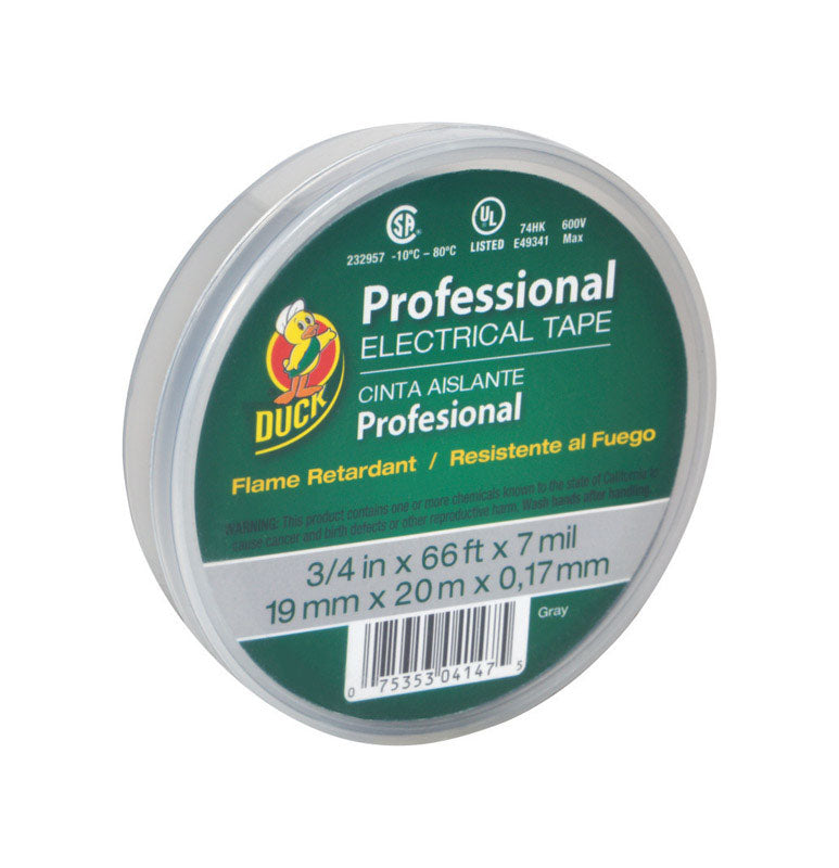 DUCK - Duck Professional Grade 3/4 in. W X 66 ft. L Gray Vinyl Electrical Tape - Case of 12