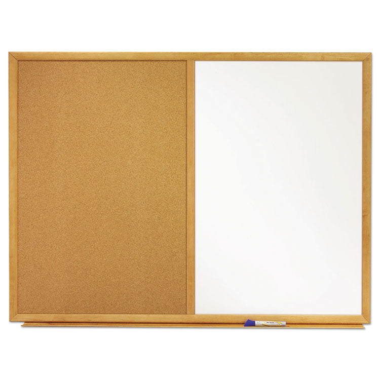 Quartet - Bulletin/Dry-Erase Board, Melamine/Cork, 36 x 24, Brown/White Surface, Oak Finish Frame