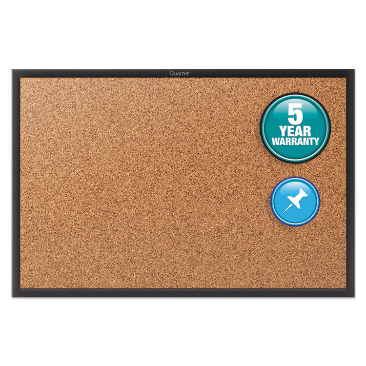 Quartet - Classic Series Cork Bulletin Board, 36 x 24, Tan Surface, Black Aluminum Frame