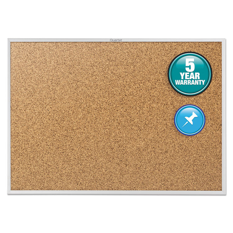 Quartet - Classic Series Cork Bulletin Board, 60 x 36, Tan Surface, Silver Anodized Aluminum Frame