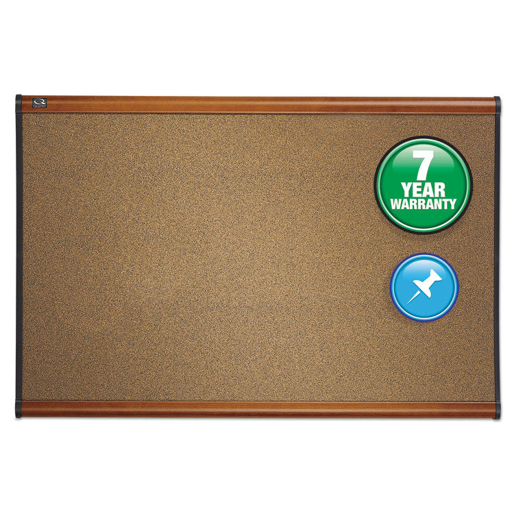 Quartet - Prestige Colored Cork Bulletin Board, 36 x 24, Brown Surface, Light Cherry Fiberboard/Plastic Frame