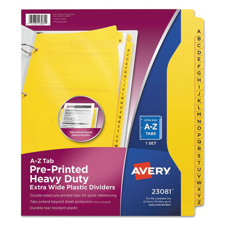 Avery - Heavy-Duty Preprinted Plastic Tab Dividers, 26-Tab, A to Z, 11 x 9, Yellow, 1 Set