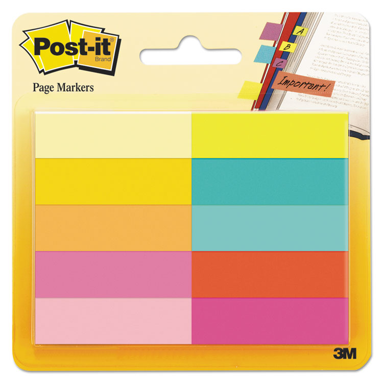Post-it - Page Flag Markers, Assorted Bright Colors, 50 Sheets/Pad, 10 Pads/Pack