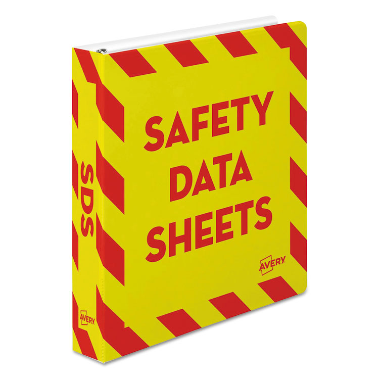 Avery - Heavy-Duty Preprinted Safety Data Sheet Binder, 3 Rings, 1.5" Capacity, 11 x 8.5, Yellow/Red