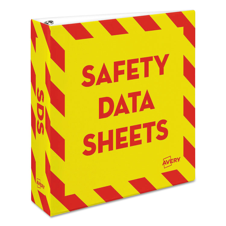 Avery - Heavy-Duty Preprinted Safety Data Sheet Binder, 3 Rings, 2" Capacity, 11 x 8.5, Yellow/Red