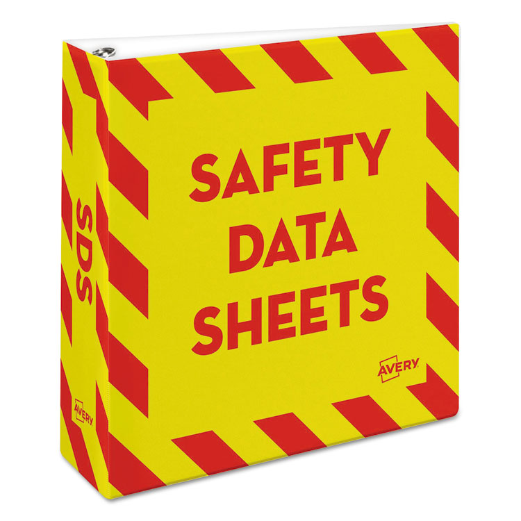 Avery - Heavy-Duty Preprinted Safety Data Sheet Binder, 3 Rings, 3" Capacity, 11 x 8.5, Yellow/Red