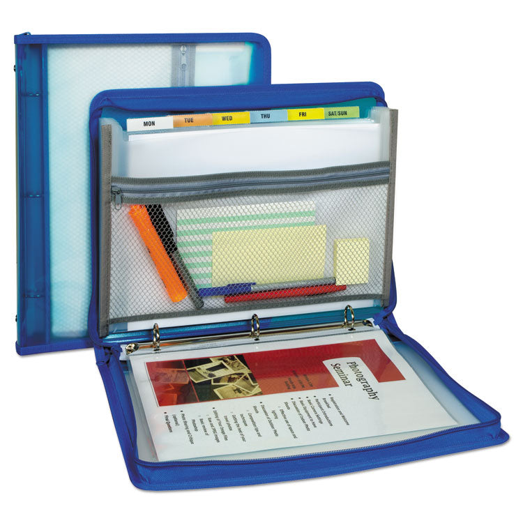 C-Line - Zippered Binder with Expanding File, 2" Expansion, 7 Sections, Zipper Closure, 1/6-Cut Tabs, Letter Size, Bright Blue