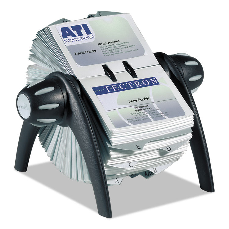 Durable - VISIFIX Flip Rotary Business Card File, Holds 400 2.88 x 4.13 Cards, 8.75 x 7.13 x 8.06, Plastic, Black/Silver