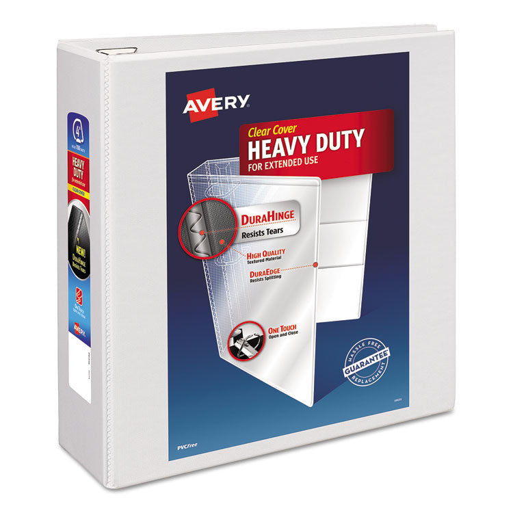 Avery - Heavy-Duty View Binder with DuraHinge and Locking One Touch EZD Rings, 3 Rings, 4" Capacity, 11 x 8.5, White