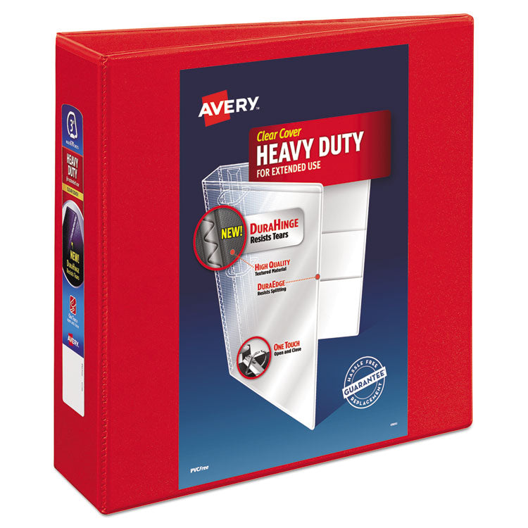 Avery - Heavy-Duty View Binder with DuraHinge and Locking One Touch EZD Rings, 3 Rings, 3" Capacity, 11 x 8.5, Red