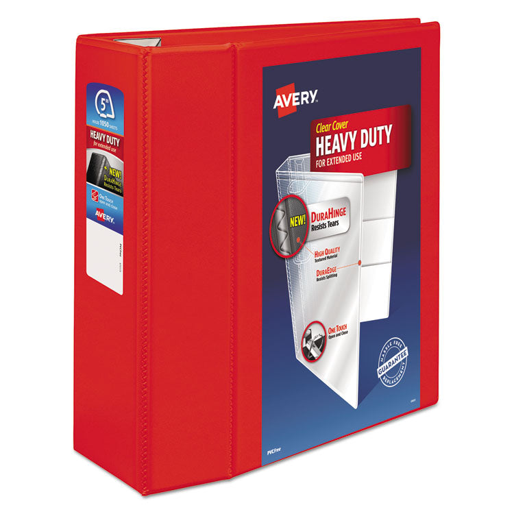 Avery - Heavy-Duty View Binder with DuraHinge and Locking One Touch EZD Rings, 3 Rings, 5" Capacity, 11 x 8.5, Red