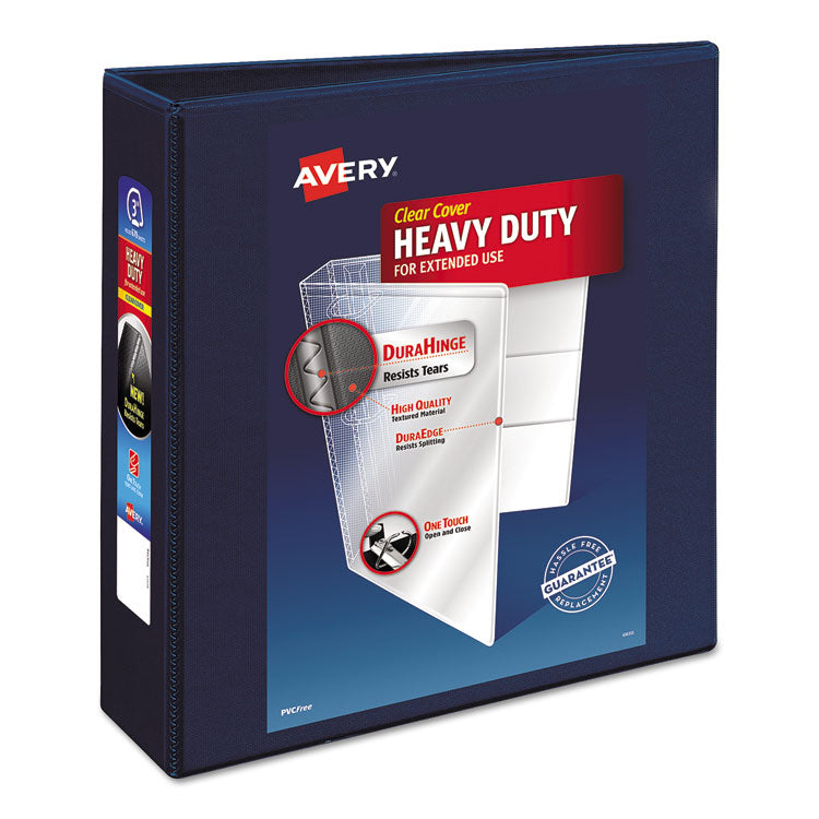 Avery - Heavy-Duty View Binder with DuraHinge and Locking One Touch EZD Rings, 3 Rings, 3" Capacity, 11 x 8.5, Navy Blue