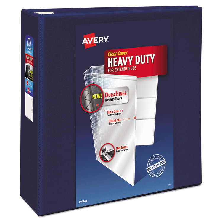 Avery - Heavy-Duty View Binder with DuraHinge and Locking One Touch EZD Rings, 3 Rings, 4" Capacity, 11 x 8.5, Navy Blue