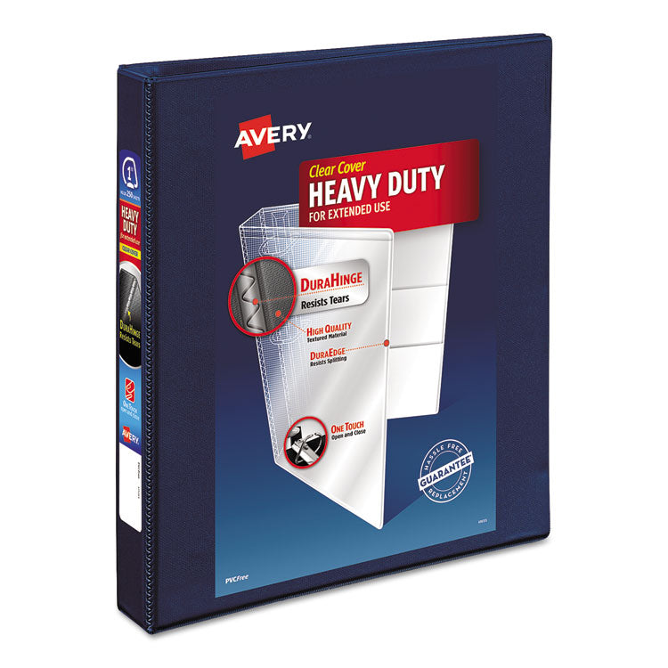 Avery - Heavy-Duty View Binder with DuraHinge and One Touch EZD Rings, 3 Rings, 1" Capacity, 11 x 8.5, Navy Blue