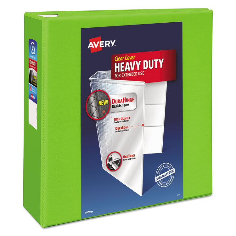 Avery - Heavy-Duty View Binder with DuraHinge and Locking One Touch EZD Rings, 3 Rings, 4" Capacity, 11 x 8.5, Chartreuse