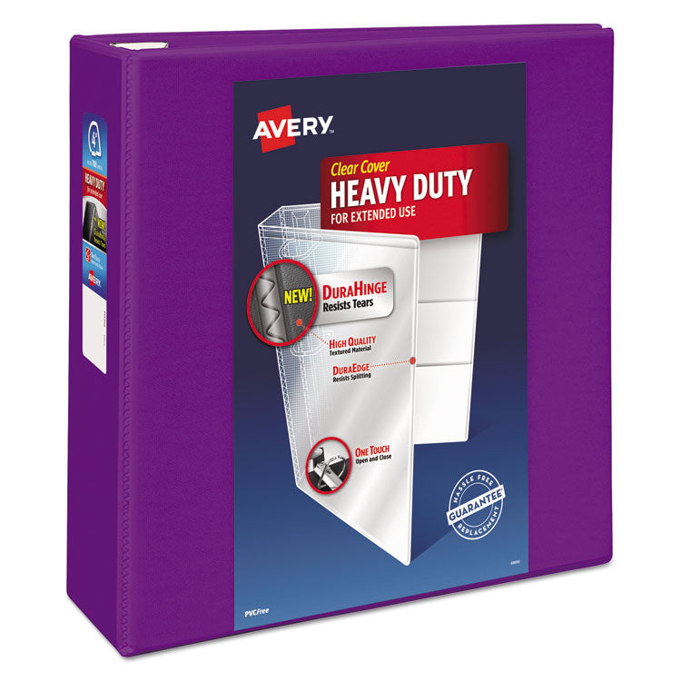 Avery - Heavy-Duty View Binder with DuraHinge and Locking One Touch EZD Rings, 3 Rings, 4" Capacity, 11 x 8.5, Purple