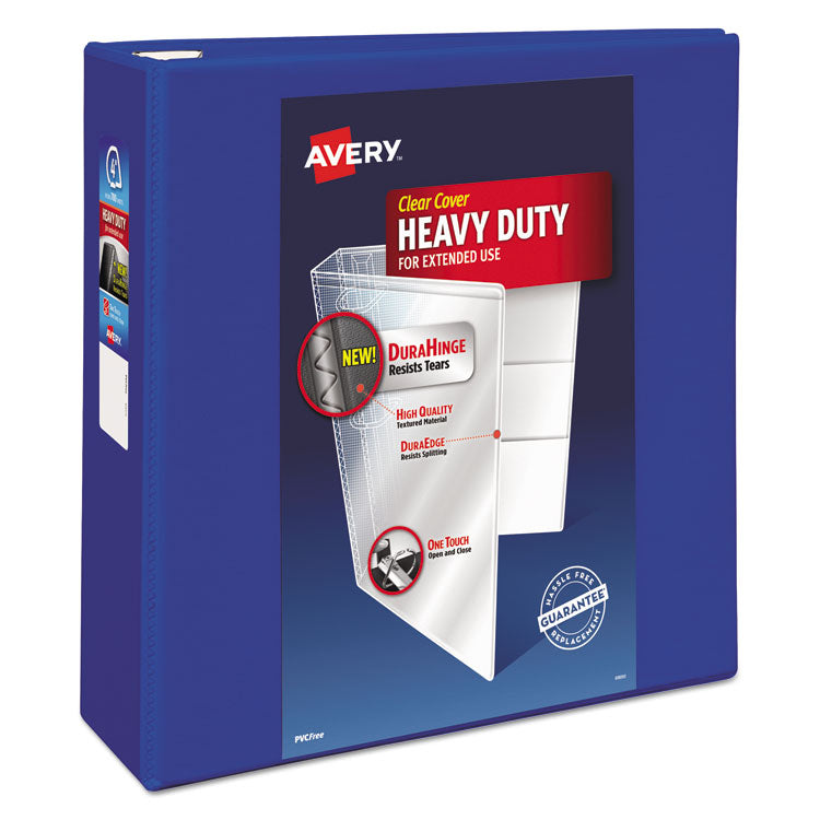 Avery - Heavy-Duty View Binder with DuraHinge and Locking One Touch EZD Rings, 3 Rings, 4" Capacity, 11 x 8.5, Pacific Blue