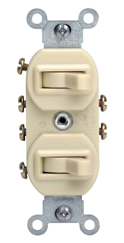 LEVITON - Leviton 15 amps Three Pole Toggle Duplex Combination Switch Ivory 1 pk