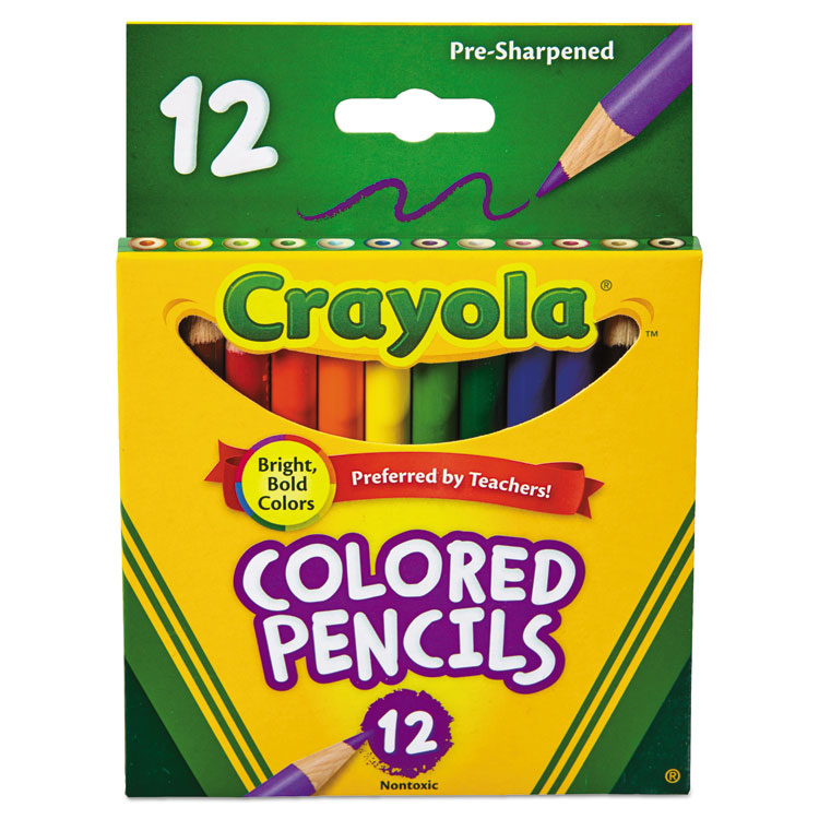 Crayola - Short-Length Colored Pencil Set, 3.3 mm, 2B (#1), Assorted Lead/Barrel Colors, Dozen