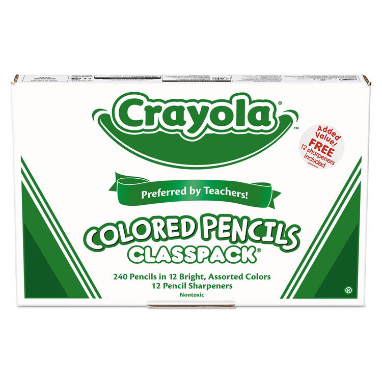 Crayola - Color Pencil Classpack Set, 3.3 mm, 2B (#1), Assorted Lead/Barrel Colors, 240/Box