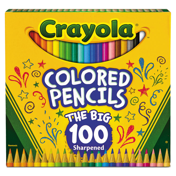 Crayola - Long-Length Colored Pencil Set, 3.3 mm, 2B (#1), Assorted Lead/Barrel Colors, 100/Pack