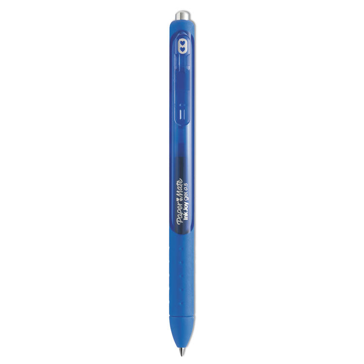 Paper Mate - InkJoy Gel Pen, Retractable, Micro 0.5 mm, Blue Ink, Blue Barrel, Dozen