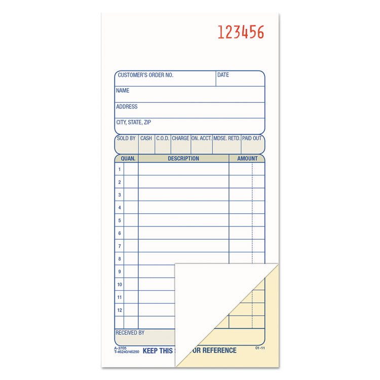 Adams - 2-Part Sales Book, 12 Lines, Two-Part Carbon, 3.38 x 6.69, 50 Forms Total