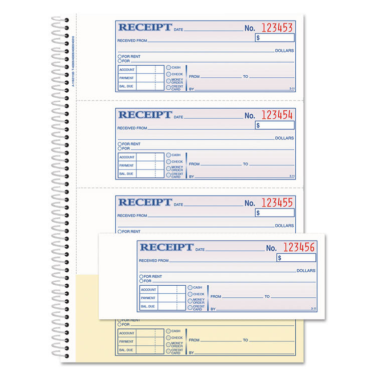 Adams - TOPS Money/Rent Receipt Book, Two-Part Carbon, 7 x 2.75, 4 Forms/Sheet, 200 Forms Total