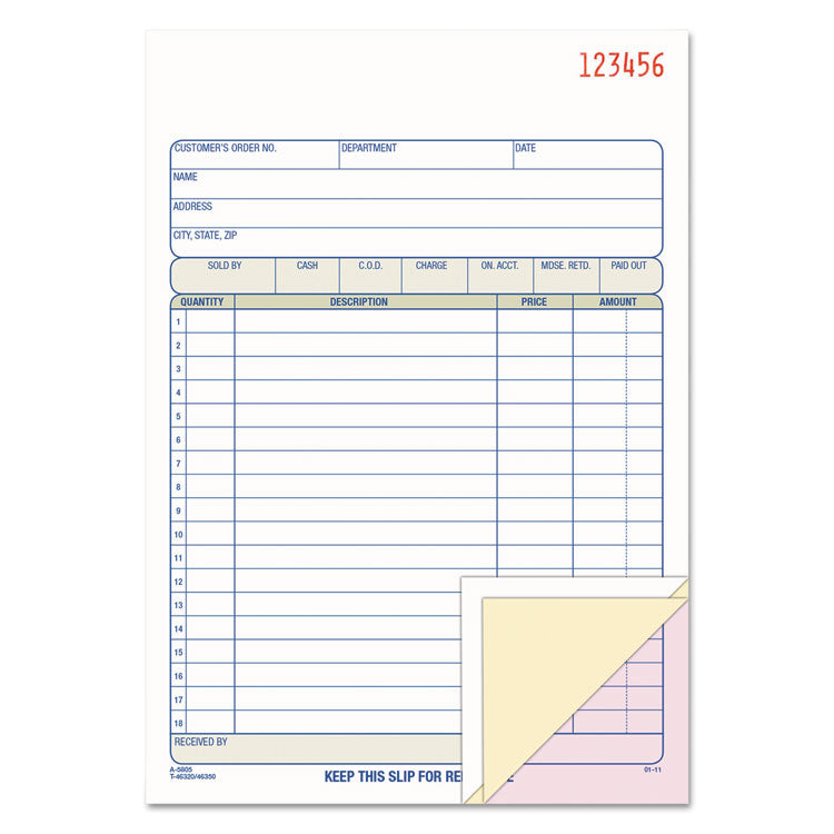 Adams - 2-Part Sales Book, 18 Lines, Two-Part Carbon, 7.94 x 5.56, 50 Forms Total