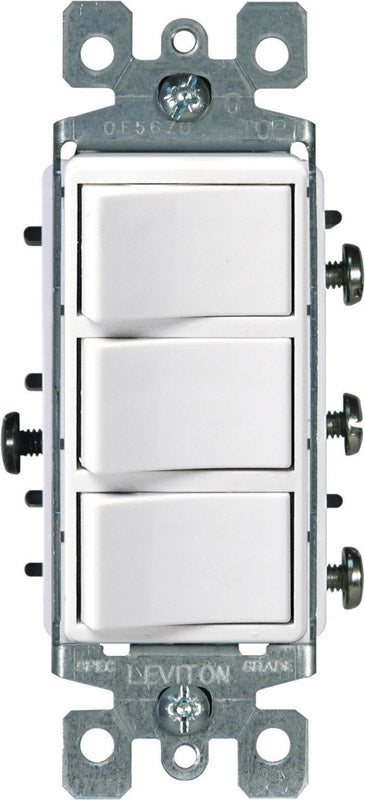DECORA - Leviton Decora 15 amps Single Pole Rocker Triple Combination Switch White 1 pk
