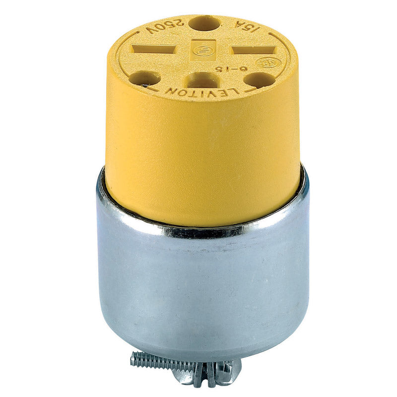 LEVITON - Leviton Commercial Armored Ground/Straight Blade Connector 6-15R 18-12 AWG 2 Pole 3 Wire