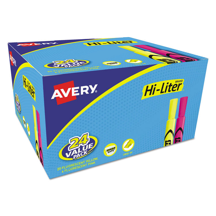 Avery - HI-LITER Desk-Style Highlighter Value Pack, Assorted Ink Colors, Chisel Tip, Assorted Barrel Colors, 24/Pack