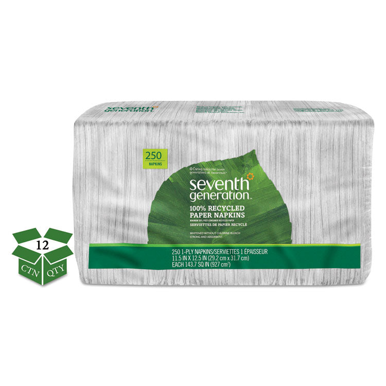 Seventh Generation - 100% Recycled Napkins, 1-Ply, 11 1/2 x 12 1/2, White, 250/Pack, 12 Packs/Carton
