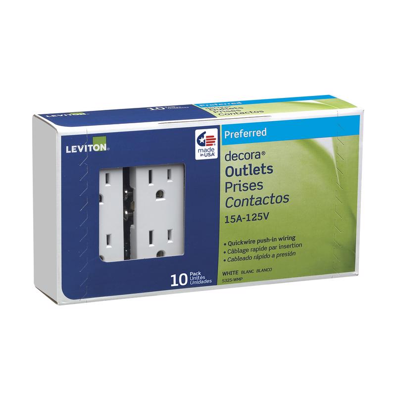 COOPER - Leviton Decora 15 amps 125 V Duplex White Outlet 5-15R 10 pk [05325-WMP]