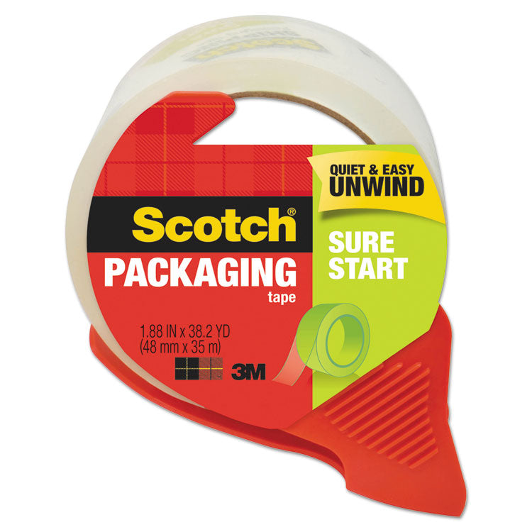 Scotch - Sure Start Packaging Tape with Dispenser, 3" Core, 1.88" x 38.2 yds, Clear