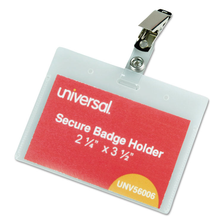 Universal - Deluxe Clear Badge Holder w/Garment-Safe Clips, 2.25 x 3.5, White Insert, 50/Box