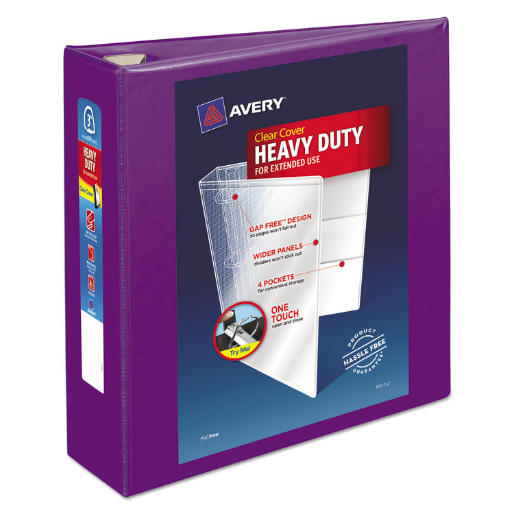 Avery - Heavy-Duty View Binder with DuraHinge and Locking One Touch EZD Rings, 3 Rings, 3" Capacity, 11 x 8.5, Purple