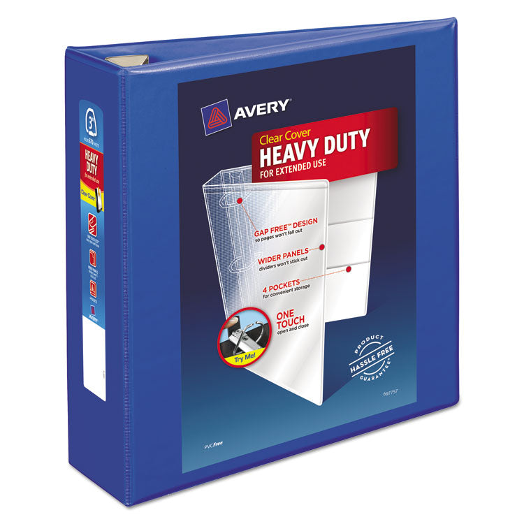 Avery - Heavy-Duty View Binder with DuraHinge and Locking One Touch EZD Rings, 3 Rings, 3" Capacity, 11 x 8.5, Pacific Blue