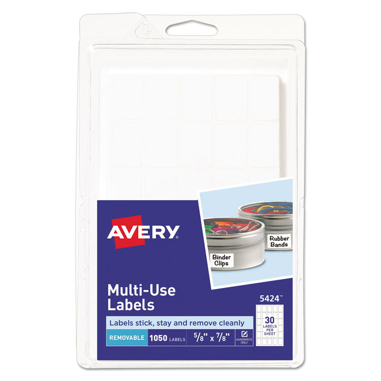 Avery - Removable Multi-Use Labels, Handwrite Only, 0.63 x 0.88, White, 30/Sheet, 35 Sheets/Pack, (5424)