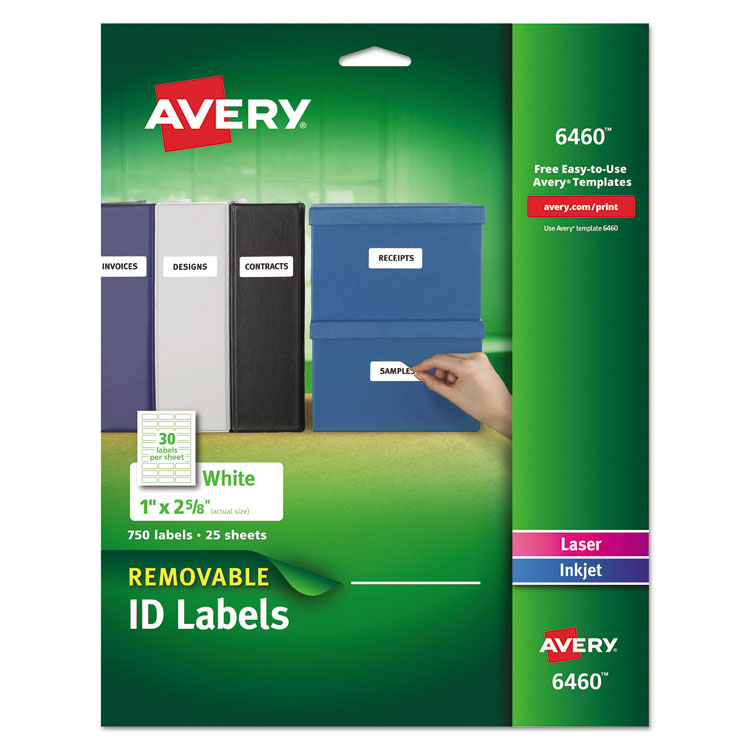 Avery - Removable Multi-Use Labels, Inkjet/Laser Printers, 1 x 2.63, White, 30/Sheet, 25 Sheets/Pack