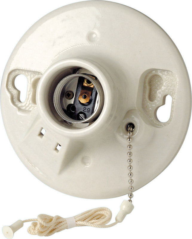 LEVITON - Leviton Porcelain Incandescent Medium Base Pull Chain Socket w/Outlet 1 pk [09716-00C]