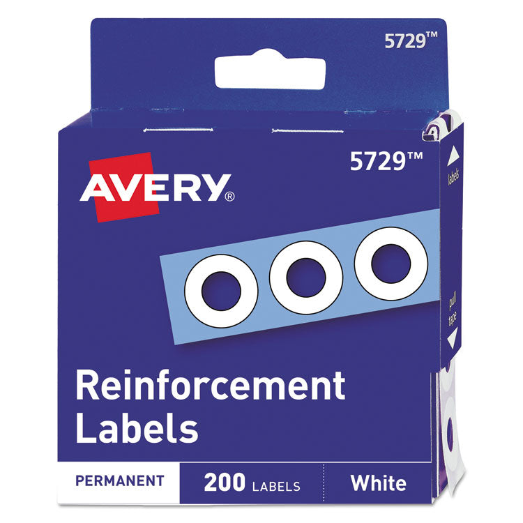 Avery - Dispenser Pack Hole Reinforcements, 0.25" Dia, White, 200/Pack, (5729)