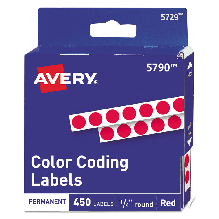 Avery - Handwrite-Only Permanent Self-Adhesive Round Color-Coding Labels in Dispensers, 0.25" dia., Red, 450/Roll, (5790)