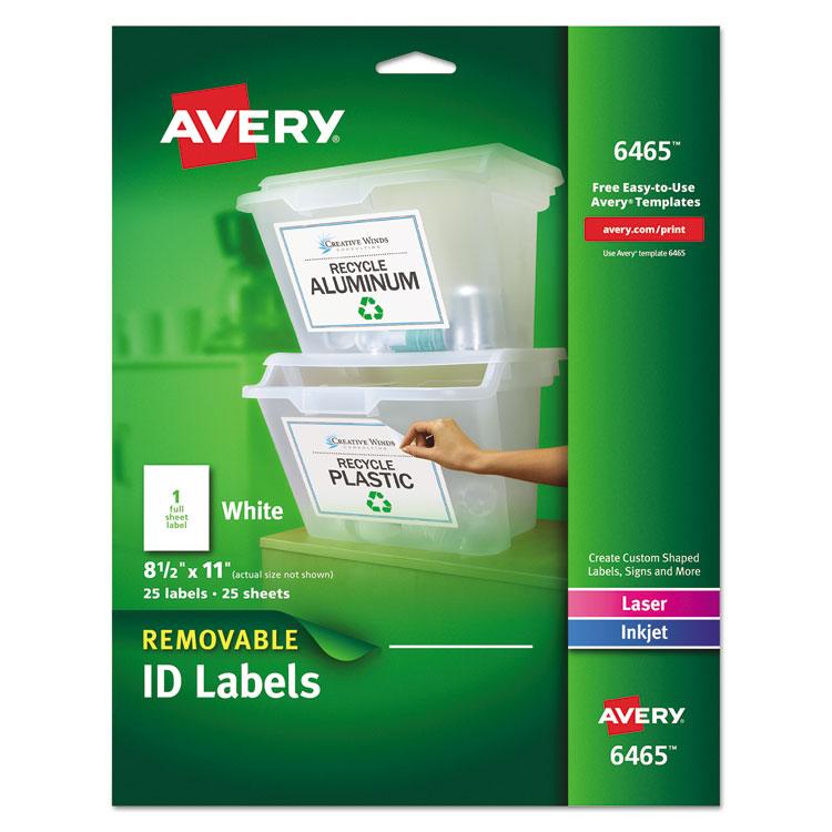 Avery - Removable Multi-Use Labels, Inkjet/Laser Printers, 8.5 x 11, White, 25/Pack