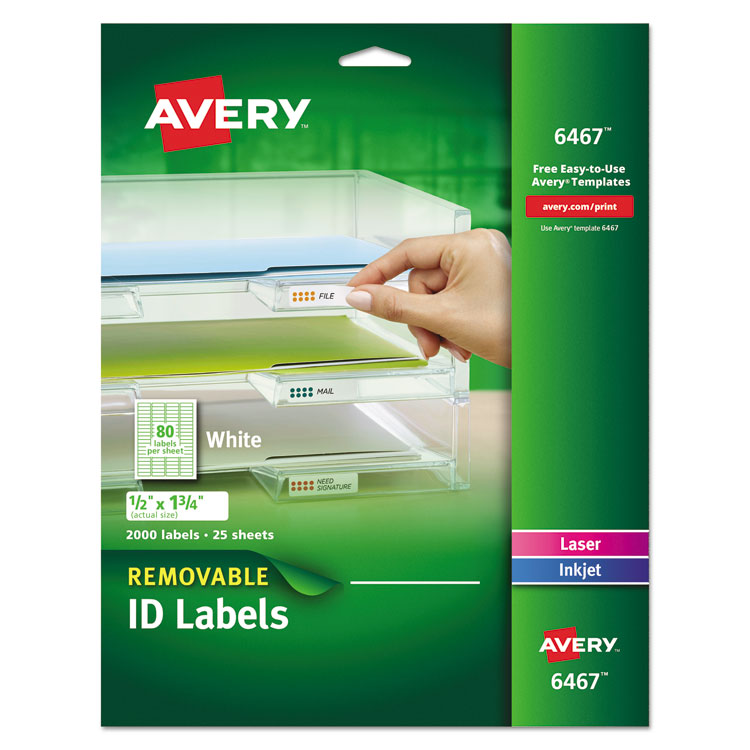 Avery - Removable Multi-Use Labels, Inkjet/Laser Printers, 0.5 x 1.75, White, 80/Sheet, 25 Sheets/Pack