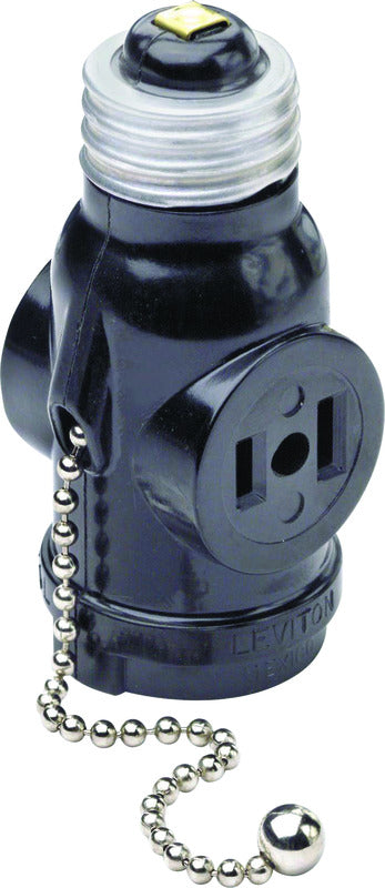 LEVITON - Leviton Plastic Medium Base Lampholder w/Outlet & Pull Chain 1 pk - Case of 10 [01406-000]