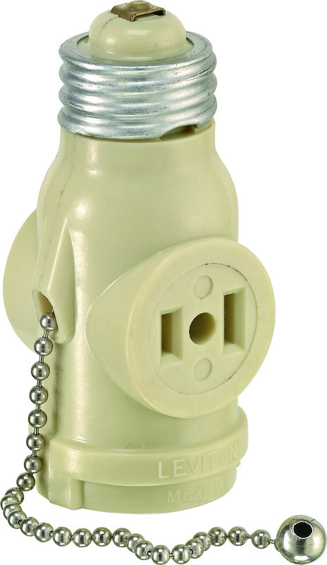 LEVITON - Leviton Plastic Medium Base Lampholder w/Outlet & Pull Chain 1 pk - Case of 10 [01406-00I]